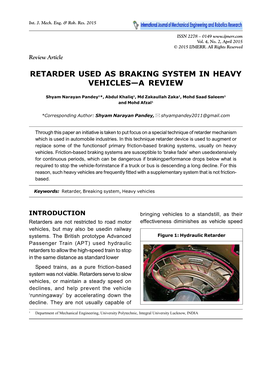 Retarder Used As Braking System in Heavy Vehicles—A Review