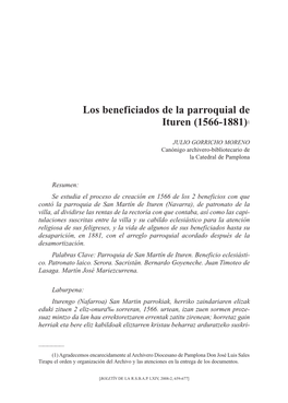 Los Beneficiados De La Parroquial De Ituren (1566-1881)1