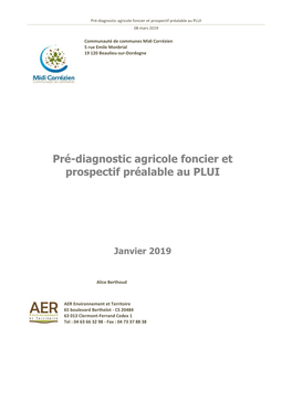 Pré-Diagnostic Agricole Foncier Et Prospectif Préalable Au PLUI 08 Mars 2019