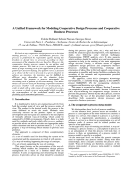 A Unified Framework for Modeling Cooperative Design Processes and Cooperative Business Processes