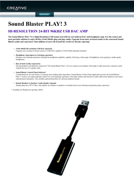 Sound Blaster PLAY! 3 HI-RESOLUTION 24-BIT 96KHZ USB DAC AMP