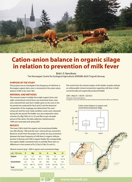 Cation-Anion Balance in Organic Silage in Relation to Prevention of Milk Fever Britt I