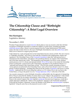 Birthright Citizenship”: a Brief Legal Overview
