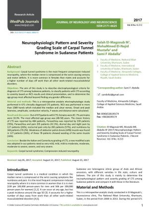Neurophysiologic Pattern and Severity Grading Scale of Carpal Tunnel
