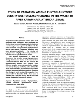 Study of Variation Among Phytoplanktonic Density Due to Season Change in the Water of River Karamnasa at Buxar ,Bihar