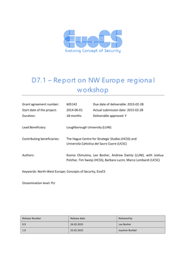Report on NW Europe Regional Workshop