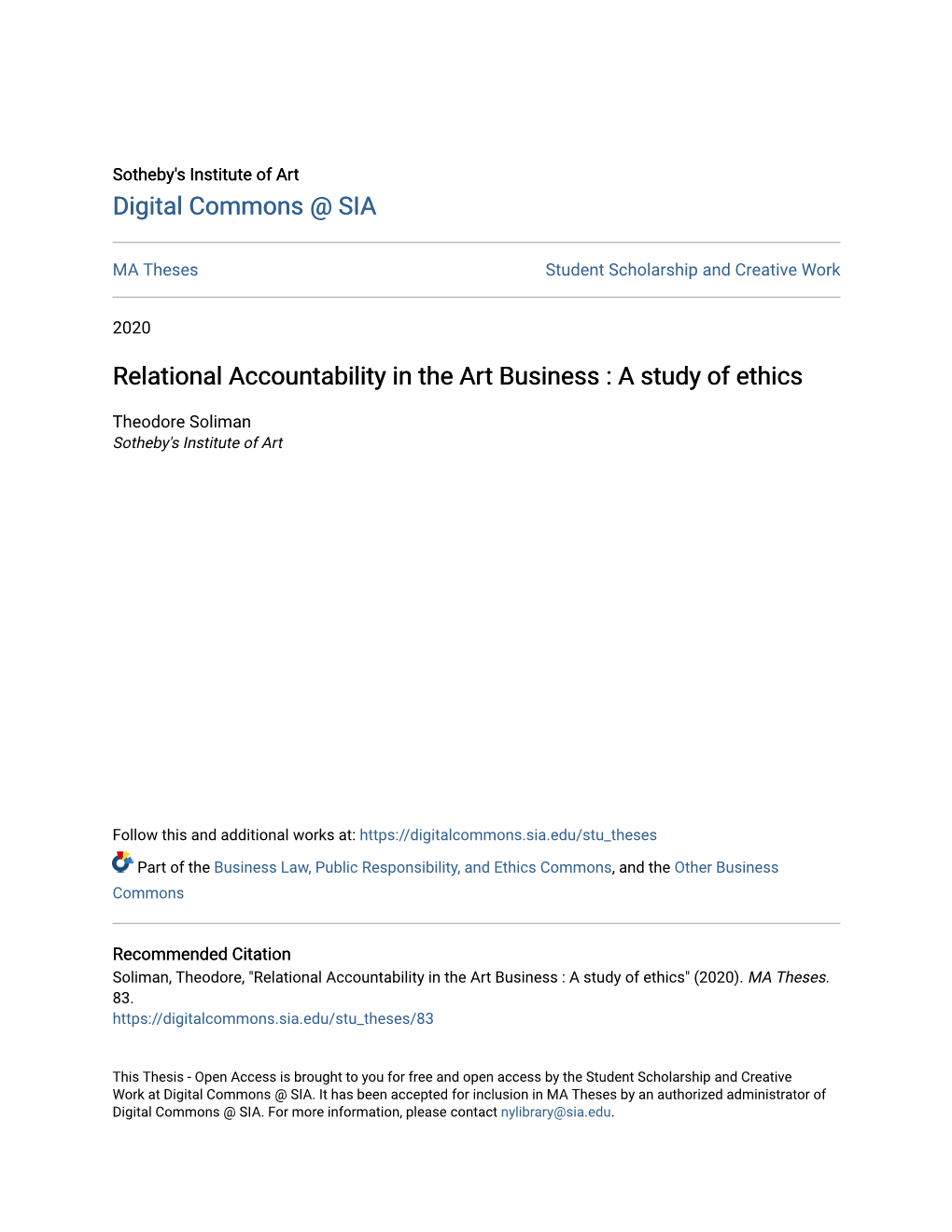 Relational Accountability in the Art Business : a Study of Ethics