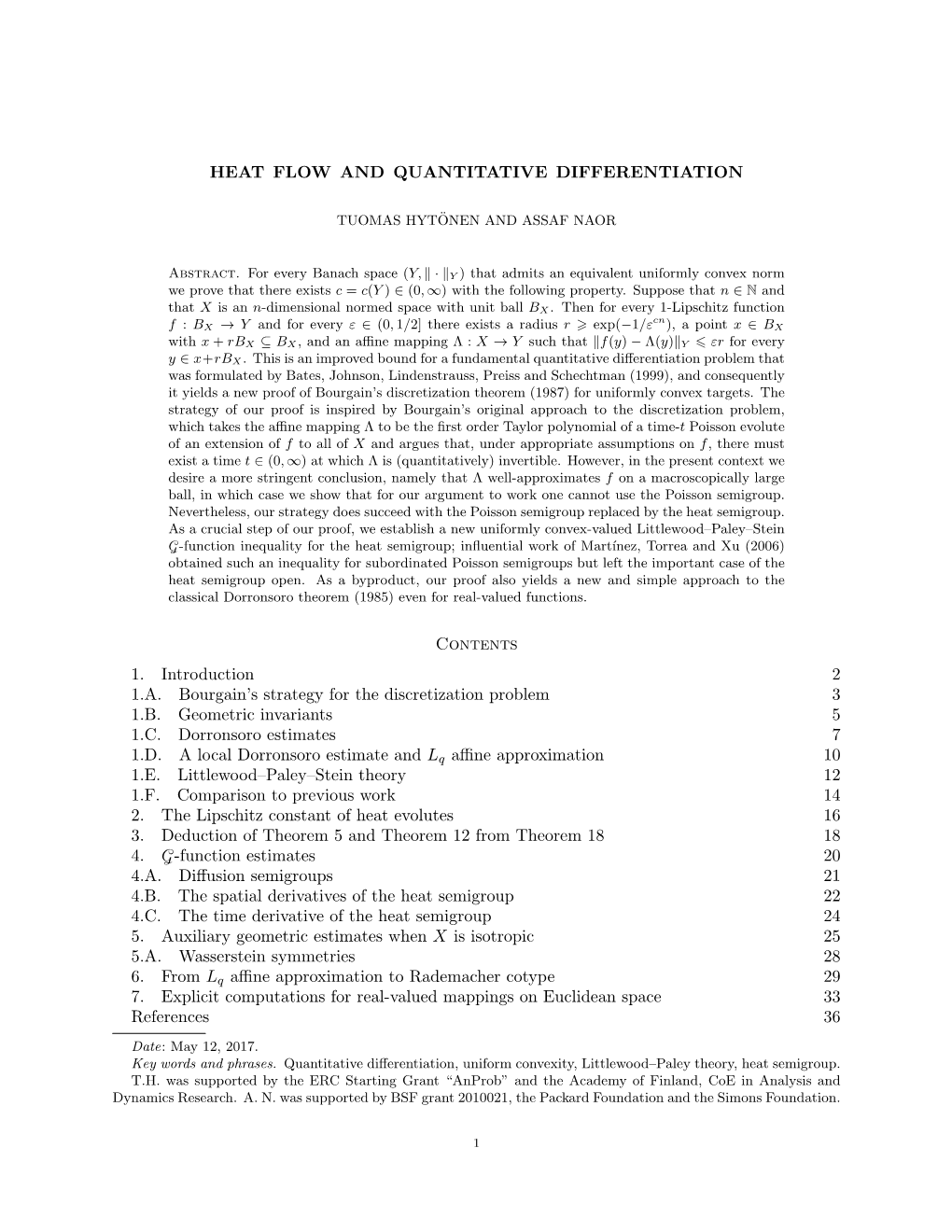 HEAT FLOW and QUANTITATIVE DIFFERENTIATION Contents 1