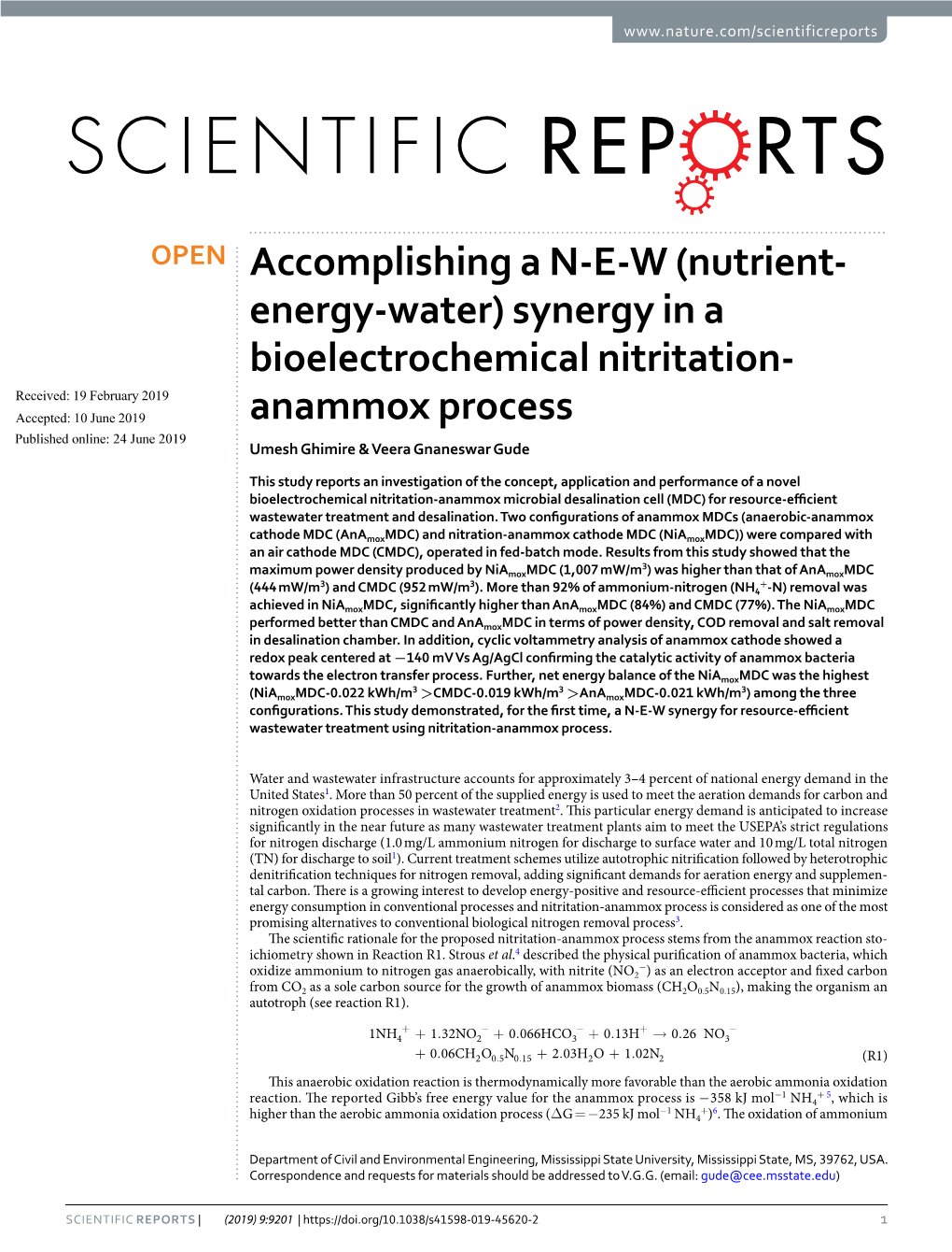 Synergy in a Bioelectrochemical Nitritation-Anammox Process