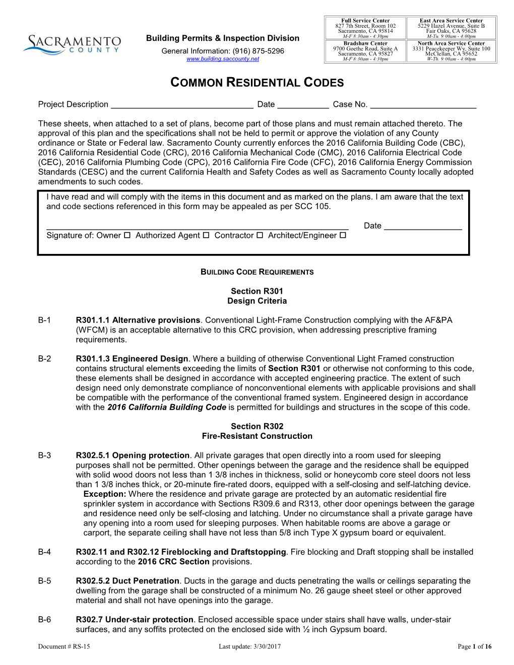 RS-15- Common Residential Codes