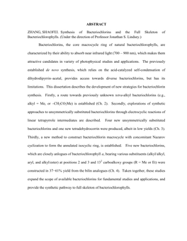 ABSTRACT ZHANG, SHAOFEI. Synthesis Of