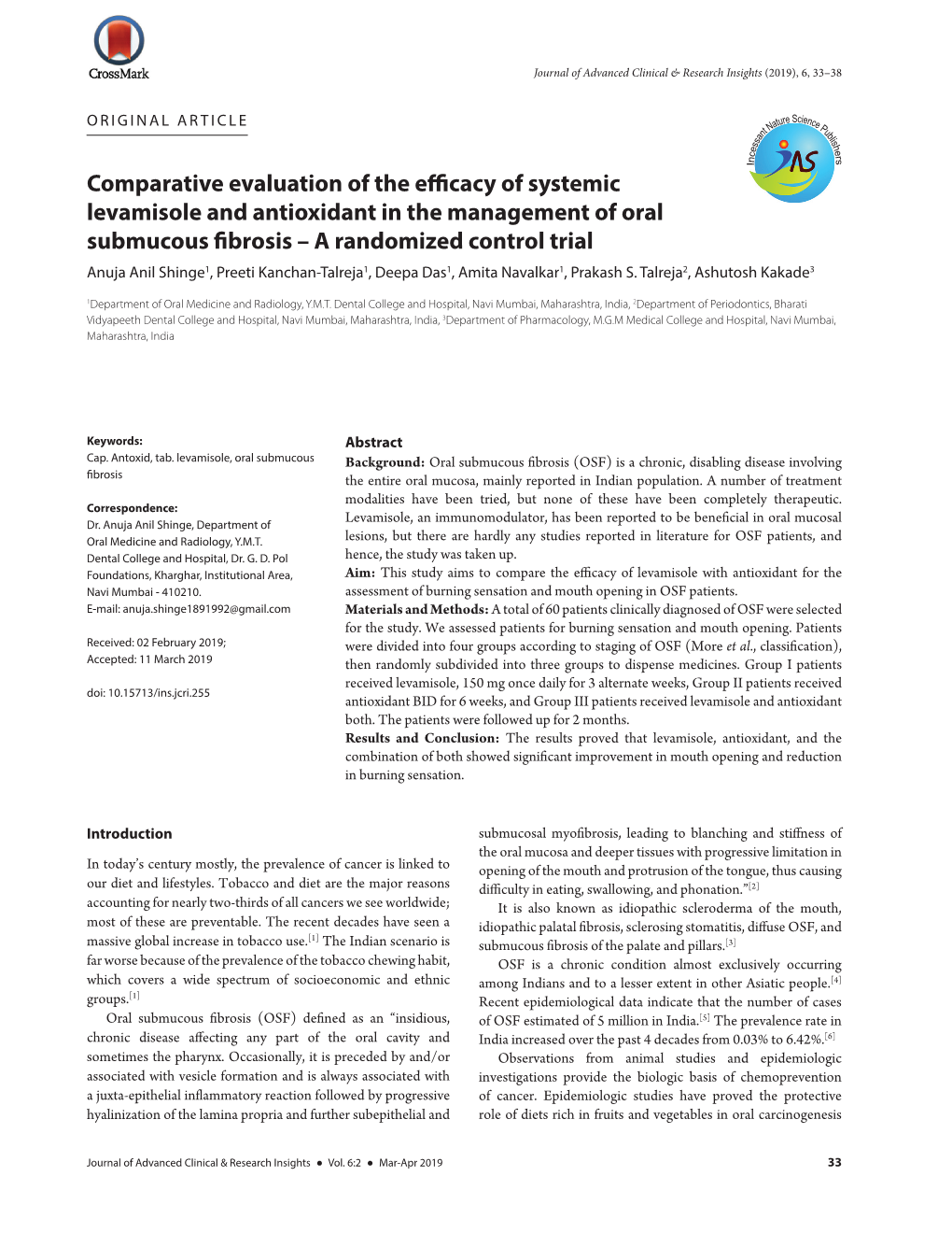 Comparative Evaluation of the Efficacy of Systemic Levamisole And