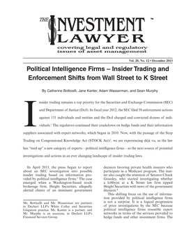 Political Intelligence Firms – Insider Trading and Enforcement Shifts from Wall Street to K Street
