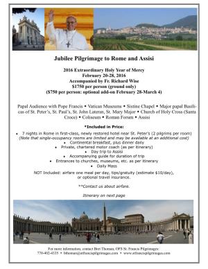 Jubilee Pilgrimage to Rome and Assisi
