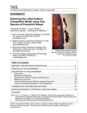 Exploring the Lotka-Volterra Competition Model Using Two Species of Parasitoid Wasps