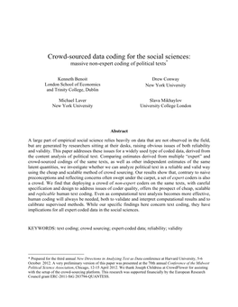 Crowd-Sourced Data Coding for the Social Sciences: Massive Non-Expert Coding of Political Texts*