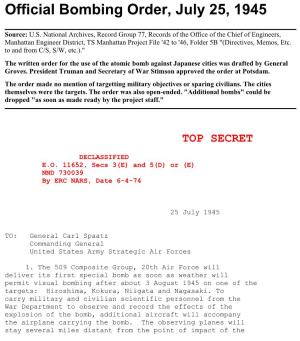 Atomic Bomb: Decision -- Official Bombing Order, July 25, 1945 up to Atomic Bomb: Decision up to Leo Szilard Online Official Bombing Order, July 25, 1945