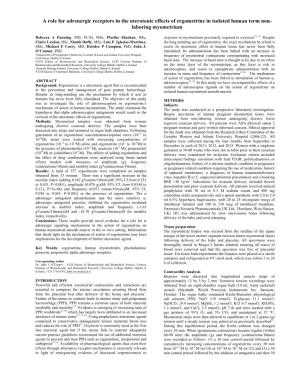 A Role for Adrenergic Receptors in the Uterotonic Effects of Ergometrine in Isolated Human Term Non- Laboring Myometrium