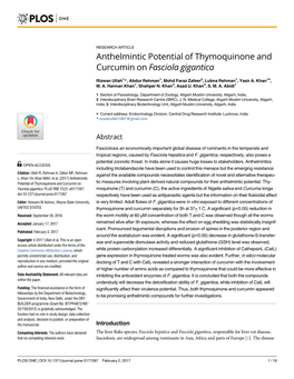 Anthelmintic Potential of Thymoquinone and Curcumin on Fasciola Gigantica