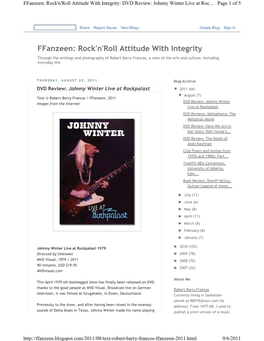 Ffanzeen: Rock'n'roll Attitude with Integrity: DVD Review: Johnny Winter Live at Roc