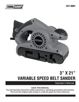 VARIABLE SPEED BELT SANDER Operator’S Manual