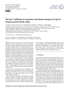 The Last 7 Millennia of Vegetation and Climate Changes at Lago Di Pergusa