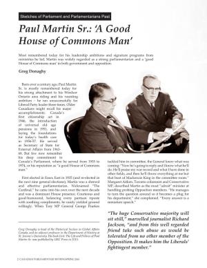 Paul Martin Sr.: 'A Good House of Commons Man'