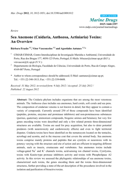 Sea Anemone (Cnidaria, Anthozoa, Actiniaria) Toxins: an Overview