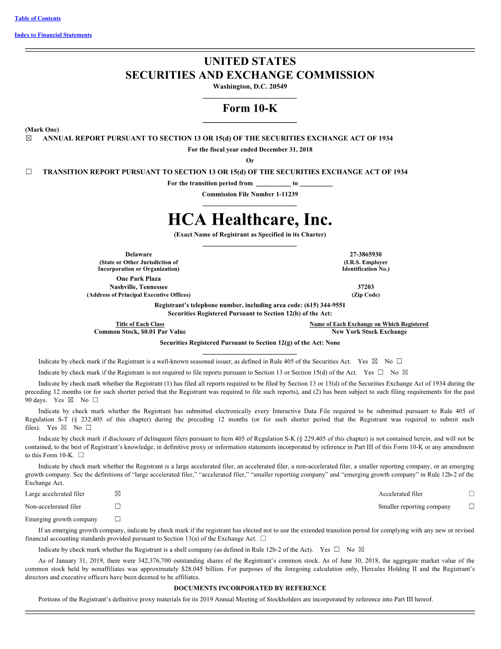HCA Healthcare, Inc. (Exact Name of Registrant As Specified in Its Charter)