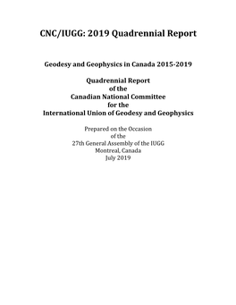 CNC/IUGG: 2019 Quadrennial Report