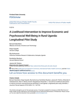 A Livelihood Intervention to Improve Economic and Psychosocial Well-Being in Rural Uganda: Longitudinal Pilot Study