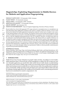 Magneticspy: Exploiting Magnetometer in Mobile Devices for Website and Application Fingerprinting