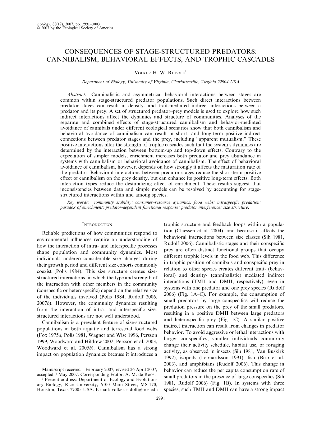 Consequences of Stage-Structured Predators: Cannibalism, Behavioral Effects, and Trophic Cascades