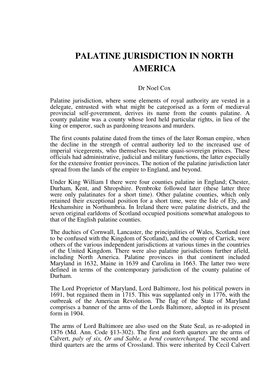 Palatine Jurisdiction in North America