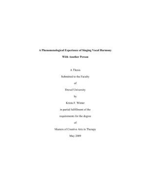 The Phenomenological Experience of Singing in Vocal Harmony With