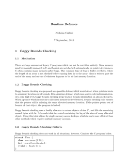 Runtime Defenses 1 Baggy Bounds Checking