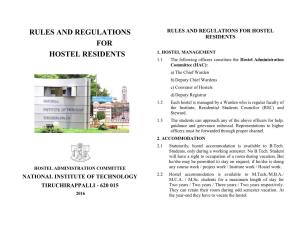 Rules and Regulations for Hostel Residents for Hostel Residents 1