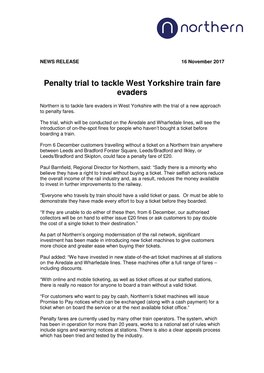Penalty Trial to Tackle West Yorkshire Train Fare Evaders