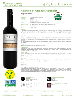 Spartico Tempranillo/Cabernet Organic Wine