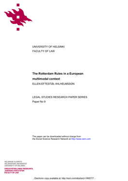 The Rotterdam Rules in a European Multimodal Context ELLEN EFTESTØL-WILHELMSSON