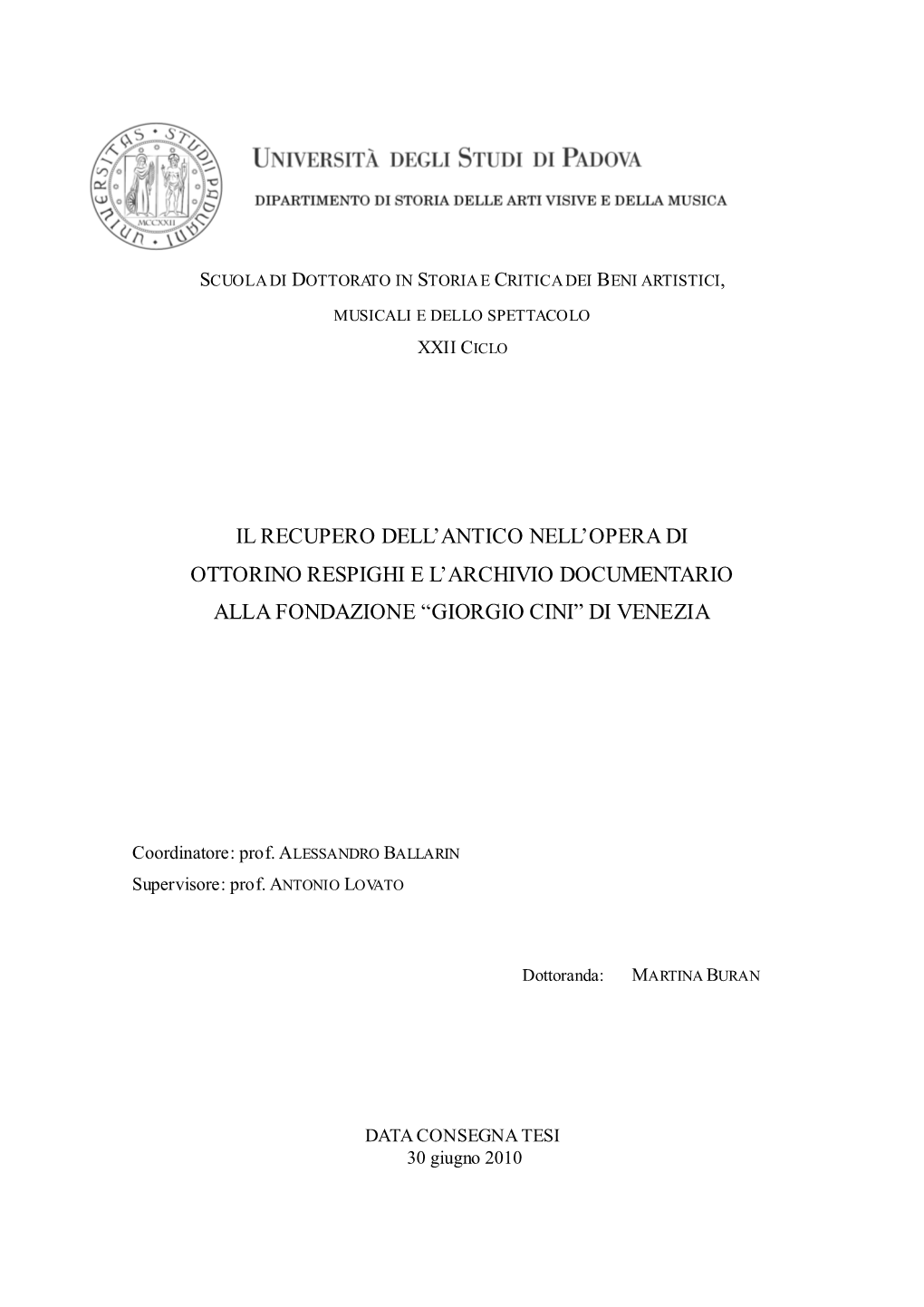 Il Recupero Dell'antico Nell'opera Di Ottorino