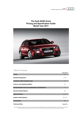 The Audi A4/S4 Avant Pricing and Specification Guide Model Year 2011