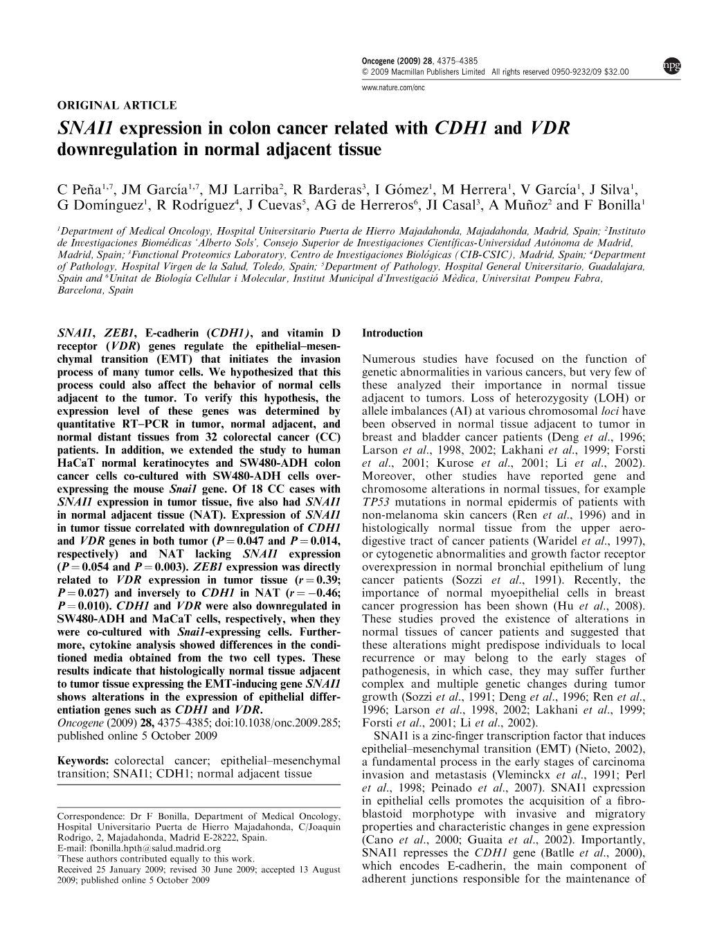 SNAI1 Expression in Colon Cancer Related with CDH1 and VDR Downregulation in Normal Adjacent Tissue