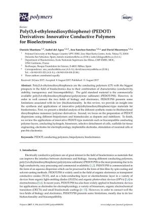 PEDOT) Derivatives: Innovative Conductive Polymers for Bioelectronics