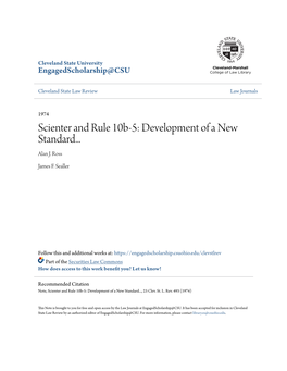 Scienter and Rule 10B-5: Development of a New Standard