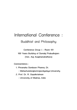 International Conference : Buddhist and Philosophy