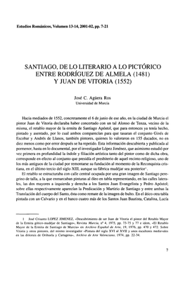 Santiago, De Lo Literario a Lo Pictórico Entre Rodríguez De Almela (148 1) Y Juan De Vitoria (1552)