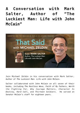 A Conversation with Mark Salter, Author of &#8220;The