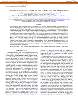 FROM SOLAR to STELLAR CORONA: the ROLE of WIND, ROTATION, and MAGNETISM Victor Réville1, Allan Sacha Brun1, Antoine Strugarek1,2, Sean P