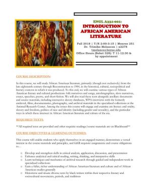 Introduction to African American Literature